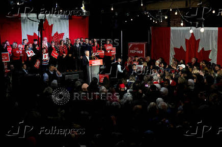 FILE PHOTO: Canada's Prime Minister Mark Carney makes a campaign stop in Hamilton, Ontario