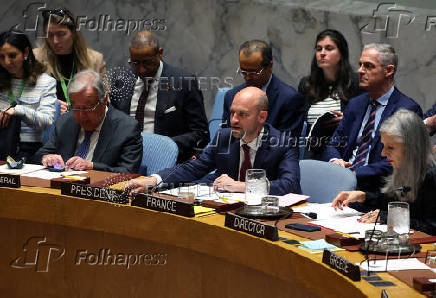 France's Minister for Europe and Foreign Affairs Jean-Noel Barrot chairs U.N. Security Council meeting on Israel and Palestinian conflict