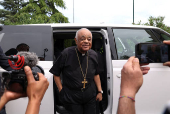 Cardinal Wilton Gregory arrives before a Sunday Mass in the church of Immaculate Conception of Mary in Grottarossa (Immacolata Concezione di Maria a Grottarossa), in Rome