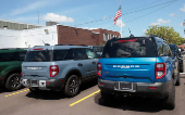 2025 Ford Bronco Sport vehicles sit on a dealership lot for sale in Dearborn, Michigan