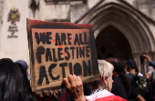 'Palestine Action' activisits protest outside the High Court in London