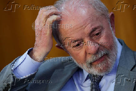 Brazil's President Luiz Inacio Lula da Silva reacts during a ceremony at the Planalto Palace in Brasilia