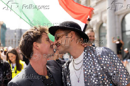 Participants attend the Prague Pride Parade in support of LGBTQ+ rights