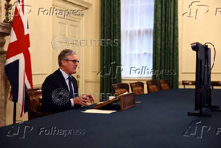 Britain's PM Starmer co-chairs the Coalition of the Willing videoconference call with European leaders on Ukraine, in London