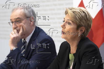 Swiss Federal President addresses press conference on Trump's tariffs in Bern