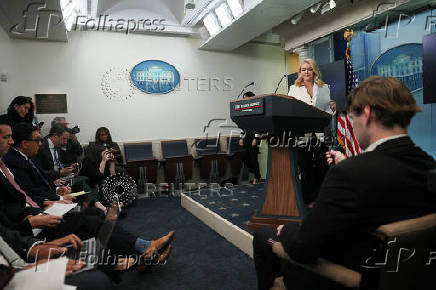 White House Press Secretary Leavitt speaks to members of the media, in Washington