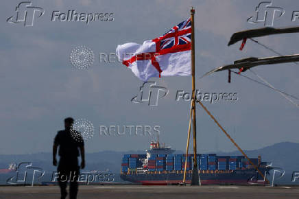 Onboard HMS Prince of Wales aircraft carrier at Marina Bay Cruise Centre in Singapore