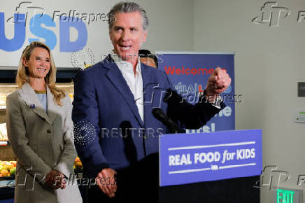 California Governor Gavin Newsom signs legislation to improve nutrition in schools across California, in Los Angeles