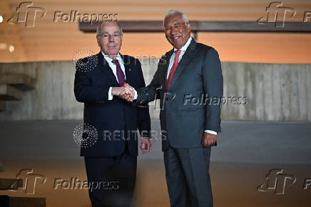 Brazil's Foreign Minister Mauro Vieira welcomes European Council President Antonio Costa at the Itamaraty Palace in Brasilia
