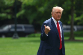 U.S. President Donald Trump arrives at the White House on Marine One from Camp David, in Washington