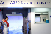 Crew members of Taiwan's China Airlines receive trainings at their center in Taoyuan