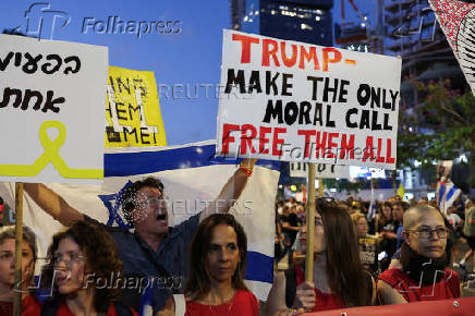 Protest demanding immediate release of hostages held in Gaza, in Tel Aviv