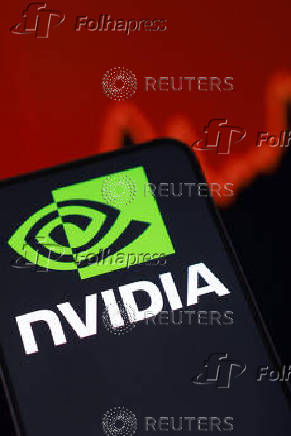 Illustration shows Nvidia logo and rising stock graph