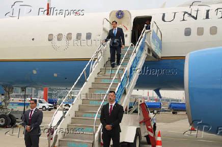U.S. Secretary of State Marco Rubio walks down the stairs upon his arrival to Istanbul International Airport, in Istanbul