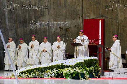 Archbishop Francisco Escalante Molina attends a memorial Mass for late Pope Francis in Tokyo