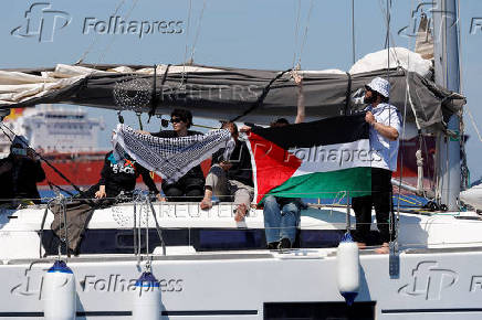 The damaged Gaza Freedom Flotilla vessel ?Conscience? is seen anchored at sea outside Maltese territorial waters