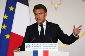 French President Emmanuel Macron delivers his speech during the National Contest for Resistance and Deportation event