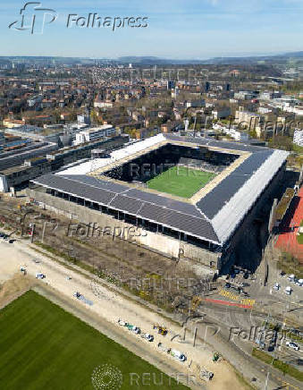 A drone view shows the Stadion Wankdorf ahead of UEFA Women's Euro 2025 in Bern