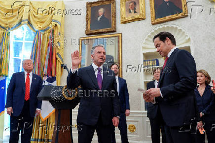 U.S. President Donald Trump swears-in Special Envoy Steve Witkoff at the White House in Washington