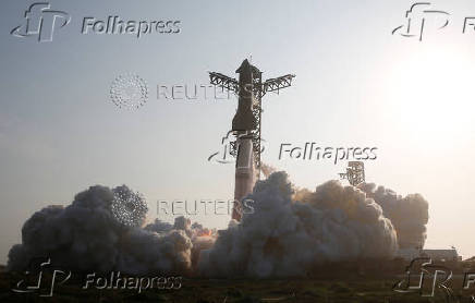 SpaceX's next-generation Starship spacecraft atop its Super Heavy booster is launched