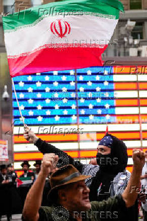 Protest in support of Iran and Palestinians, at Times Square in New York