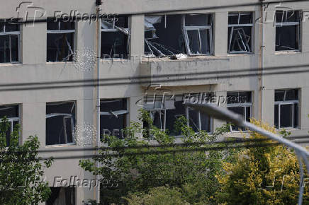 Damaged windows are seen near the site of the chemical plant explosion in Gaomi
