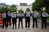 Human rights activists demonstrate in support of Palestinians in Gaza, in Paris