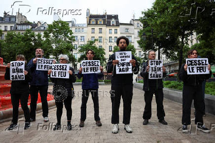 Human rights activists demonstrate in support of Palestinians in Gaza, in Paris