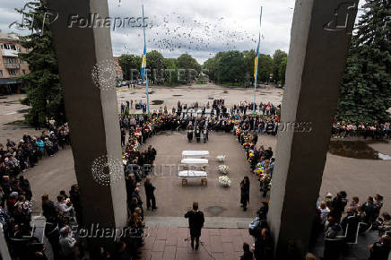Funeral of the Tamara, Stanislav and Roman Martyniuk who were killed in a Russian missile strike in Korostyshiv