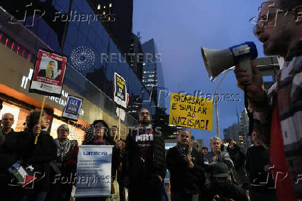People protest against the deaths of journalists in Israeli military actions in Gaza, in Sao Paulo