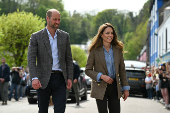 Britain's Prince William, Prince of Wales and Britain's Catherine, Princess of Wales arrive to visit to Aros Hall community hub in Tobermory