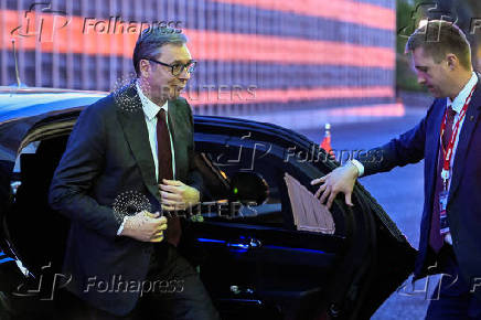 Serbian President Aleksandar Vucic arrives for a meeting with Russian President Vladimir Putin at the Kremlin
