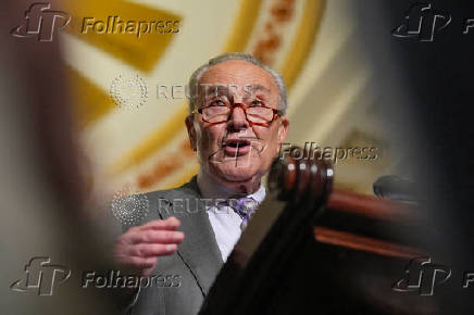 U.S. Senate Minority Leader Chuck Schumer holds a press conference on Capitol Hill