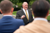 U.S. President Donald Trump's border czar Tom Homan speaks to the media outside the White House in Washington