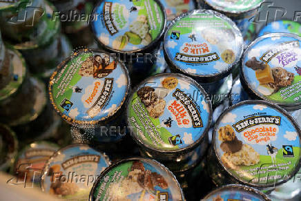 FILE PHOTO: Ben & Jerry's, a brand of Unilever, is seen on display in a store in Manhattan, New York City