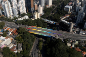 Sumare bridge painted with rainbow colors to celebrate the beginning of pride month in Sao Paulo