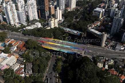 Sumare bridge painted with rainbow colors to celebrate the beginning of pride month in Sao Paulo