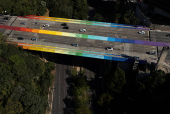 Sumare bridge painted with rainbow colors to celebrate the beginning of pride month in Sao Paulo