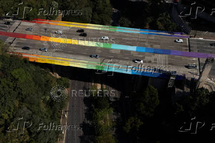 Sumare bridge painted with rainbow colors to celebrate the beginning of pride month in Sao Paulo