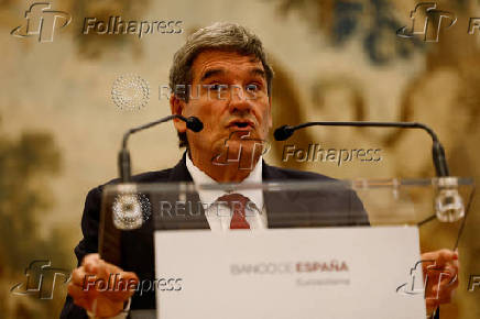 FILE PHOTO: Escriva, new Governor of the Bank of Spain, delivers his first speech at the Bank of Spain headquarters in Madrid
