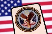 Illustration shows shows United States Department of Veterans Affairs logo and U.S. flag