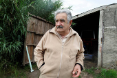 FILE PHOTO: Presidential candidate of ruling party Frente Amplio former left-wing guerrilla fighter Jose Mujica chats in his farm in Montevideo outskirts