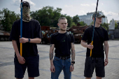 Kyiv Pride LGBTQI+ event outside foreign ministry building in Kyiv