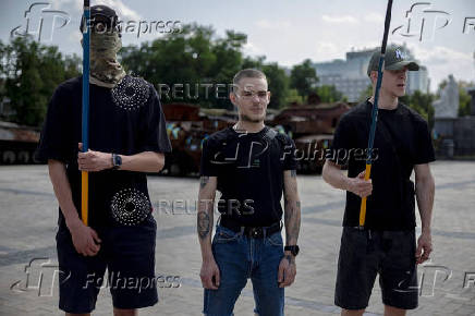 Kyiv Pride LGBTQI+ event outside foreign ministry building in Kyiv