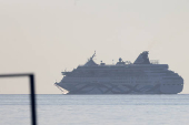 The Crown Iris, a cruise ship which will be used to assist in the departure of Israelis from Cyprus, floats off the coast of Limassol