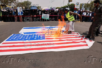 University students and professors demonstrate in solidarity with Palestinians, in Sanaa
