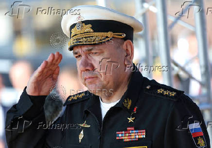 Commander-in-Chief of the Russian Navy Admiral Alexander Moiseev attends a ceremony of raising a naval flag aboard the Knyaz Pozharsky nuclear-powered ballistic missile submarine in Severodvinsk