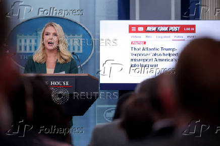 White House Press Secretary Karoline Leavitt holds a press briefing at the White House in Washington