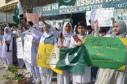 Pakistani students hold protest following India's missile strikes in Pakistan