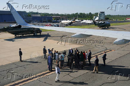 U.S. President Donald Trump boards Air Force One at Morristown Airport